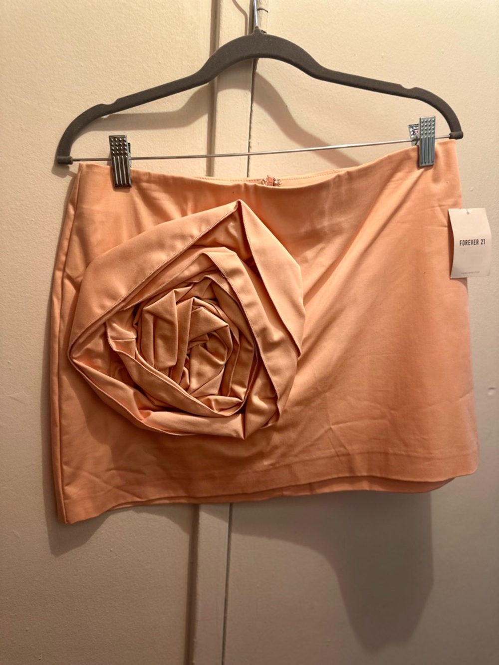 Forever 21 Peach Satin Rose-Applique Mini Skirt
